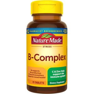Nature Made Stress B Complex with Vitamin C and Zinc, B Complex Vitamins for Women and Men, Immune Support, 75 Tablets, 75 Day Supply(Unflavored)