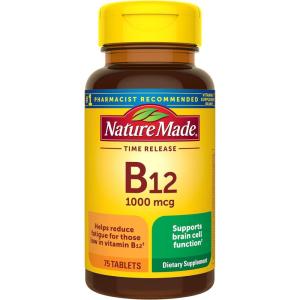 Nature Made Vitamin B12 1000 mcg, B12 Vitamins, Dietary Supplement for Energy Metabolism Support, 75 Time Release Tablets, 75 Day Supply(Unflavored)