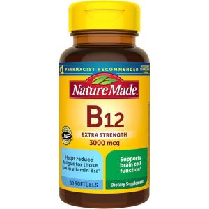 Nature Made Vitamin B12 Extra Strength 3000 mcg, B12 Vitamin Supplement for Energy Metabolism Support, 60 Softgels, 60 Day Supply