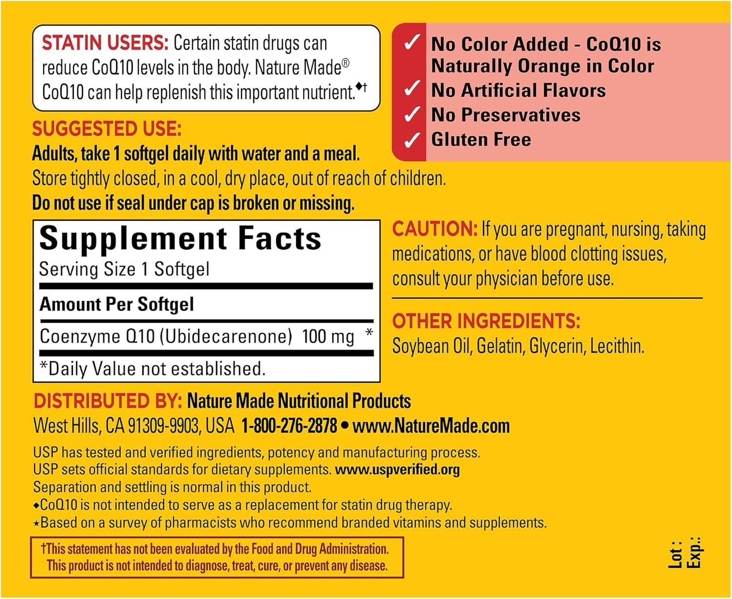 imageNature Made CoQ10 100mg Dietary Supplement for Heart Health Support 72 Softgels 72 Day Supply72 Count Pack of 1