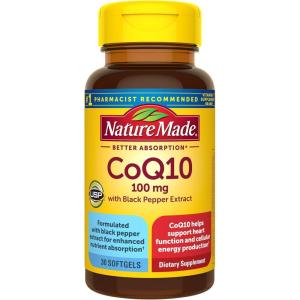 Nature Made CoQ10 100mg with Black Pepper Extract for Enhanced Nutrient Absorption, Dietary CoQ10 Supplement for Heart Health Support, 30 Softgels, 30 Day Supply