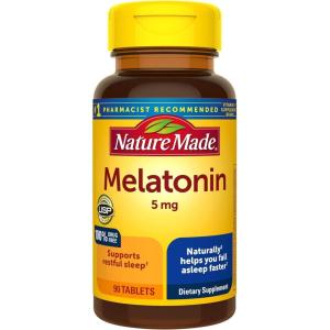 Nature Made Melatonin 5mg Extra Strength Tablets, 100% Drug Free Sleep Aid, Sleep Supplements for Adults, 300 Tablets, 300 Day Supply(90 Count (Pack of 1))