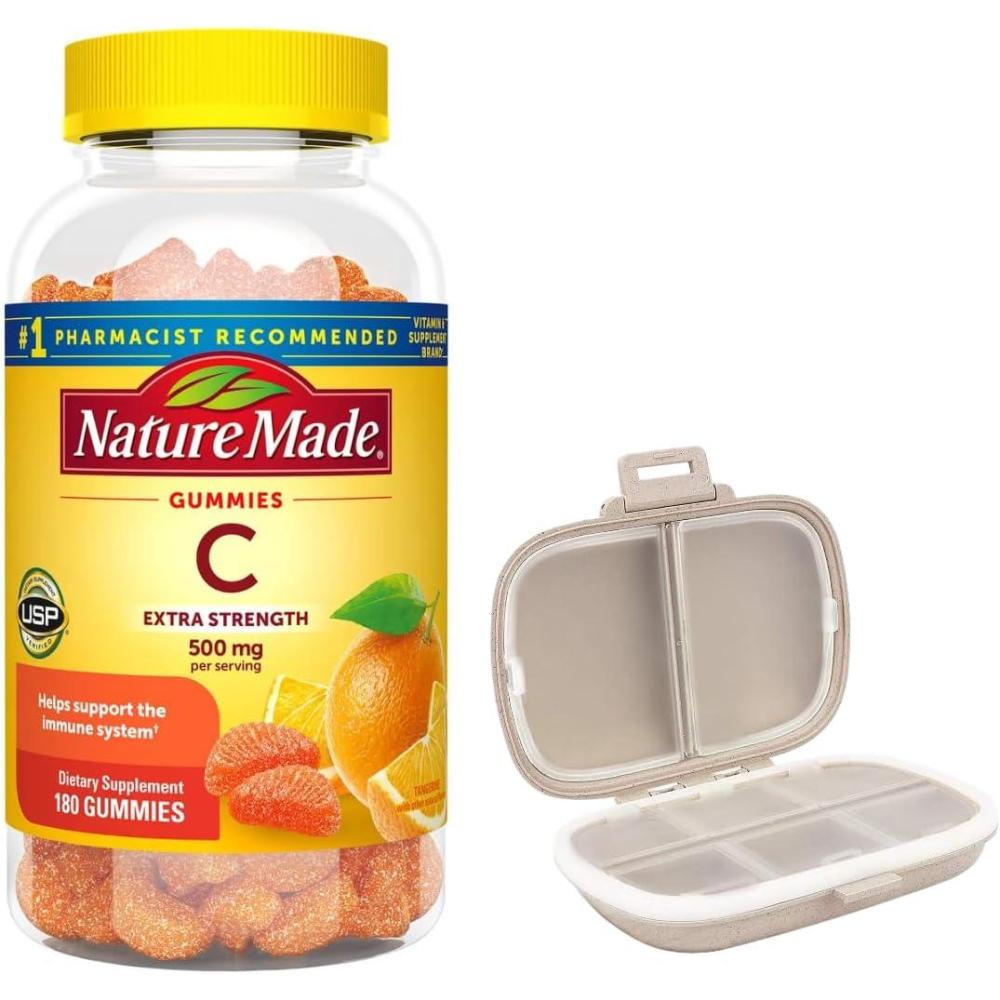 imageNature Made Extra Strength Vitamin C 500 mg 180 Gummies Bundle with a Pill Oragnizer 2 Items