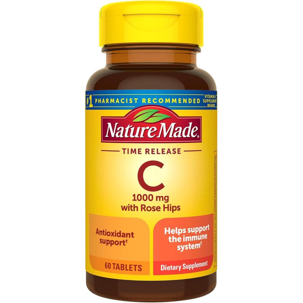 imageNature Made Vitamin C 1000mg with Rose Hips Dietary Vitamin C Supplement for Immune Support 60 Time Release Tablets 60 Day Supply