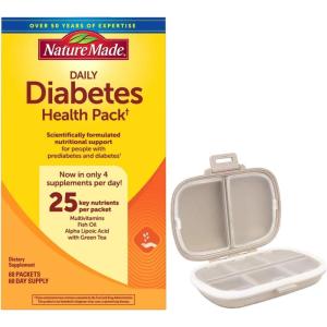 Nature Made Daily Diabetes Health Pack, Dietary Supplement for Nutritional Support, 60 Packets Bundle with a Pill oragnizer (2 Items)