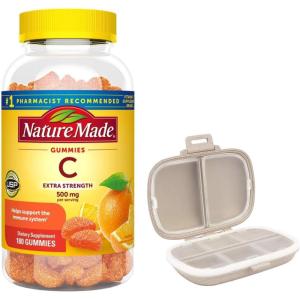 Nature Made Extra Strength Vitamin C 500 mg, 180 Gummies Bundle with a Pill Oragnizer (2 Items)