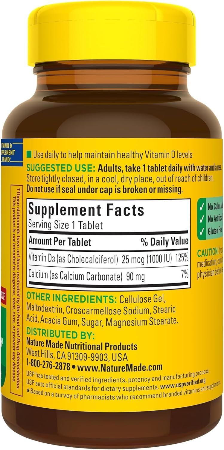 imageNature Made Vitamin D3 1000 IU 25 mcg Vitamin D Supplement for Bone Teeth Muscle and Immune Health Support 300 Tablets 300 Day Supply300 Count Pack of 1