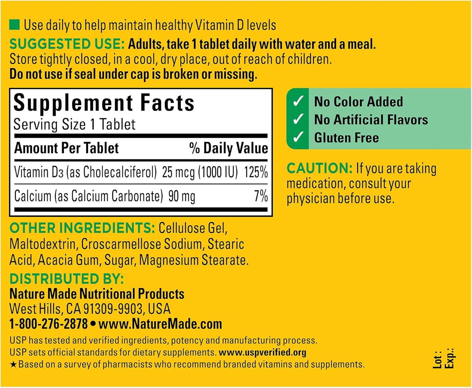 imageNature Made Vitamin D3 1000 IU 25 mcg Vitamin D Supplement for Bone Teeth Muscle and Immune Health Support 300 Tablets 300 Day Supply300 Count Pack of 1