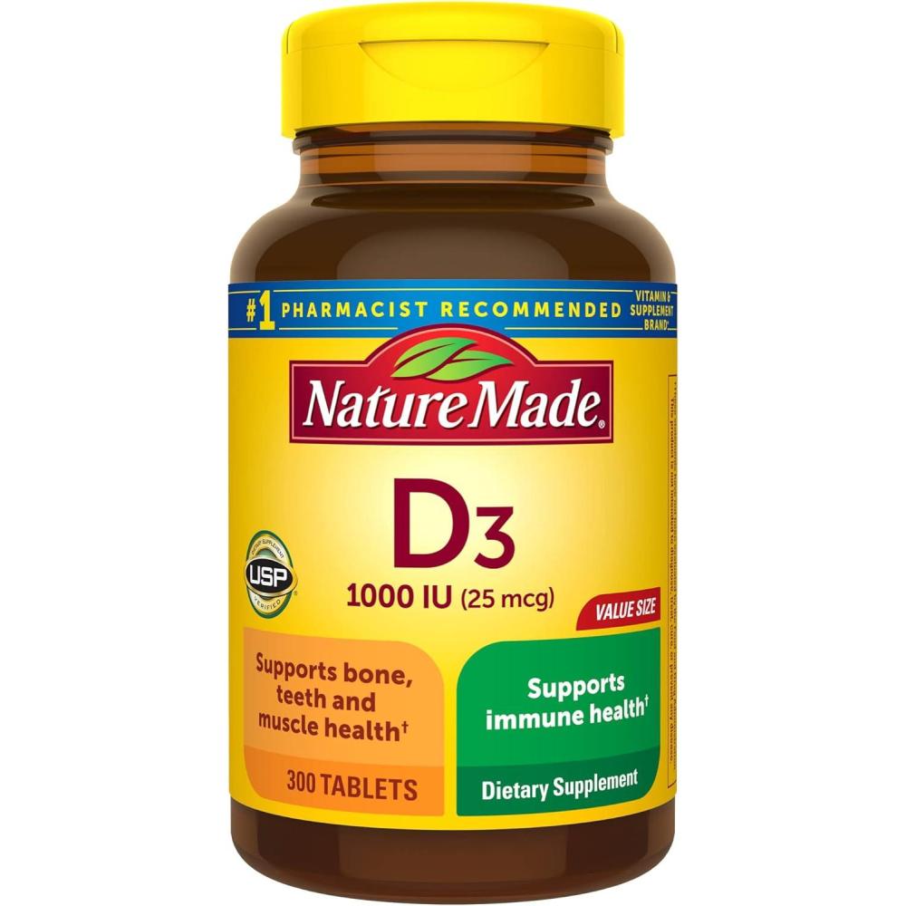 imageNature Made Vitamin D3 1000 IU 25 mcg Vitamin D Supplement for Bone Teeth Muscle and Immune Health Support 300 Tablets 300 Day Supply300 Count Pack of 1