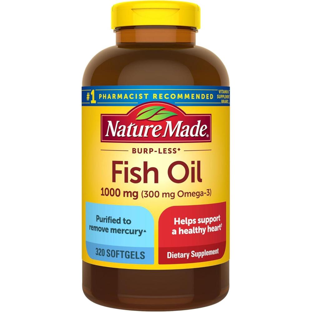 imageNature Made Burp Less Fish Oil Omega 3 Supplements 1200 mg Softgels Omega 3 Fish Oil for Healthy Heart Support 300 Softgels 150 Day Supply320 Count Pack of 1