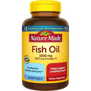 Nature Made Burp Less Fish Oil Omega 3 Supplements, 1200 mg Softgels, Omega 3 Fish Oil for Healthy Heart Support, 300 Softgels, 150 Day Supply(1 Count (Pack of 90))