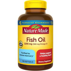 Nature Made Burp Less Fish Oil Omega 3 Supplements, 1200 mg Softgels, Omega 3 Fish Oil for Healthy Heart Support, 300 Softgels, 150 Day Supply(100 Count (Pack of 1))