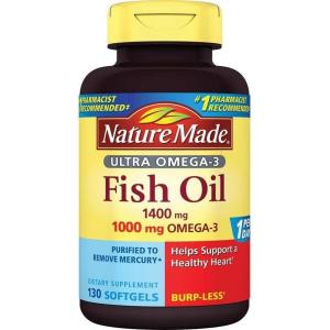 Nature Made Burp Less Fish Oil Omega 3 Supplements, 1200 mg Softgels, Omega 3 Fish Oil for Healthy Heart Support, 300 Softgels, 150 Day Supply(130 Count (Pack of 1))
