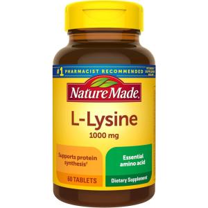 Nature Made L-Lysine 1000 mg, Dietary L-Lysine Supplements, 60 Tablets, 60 Day Supply(60 Count (Pack of 1))
