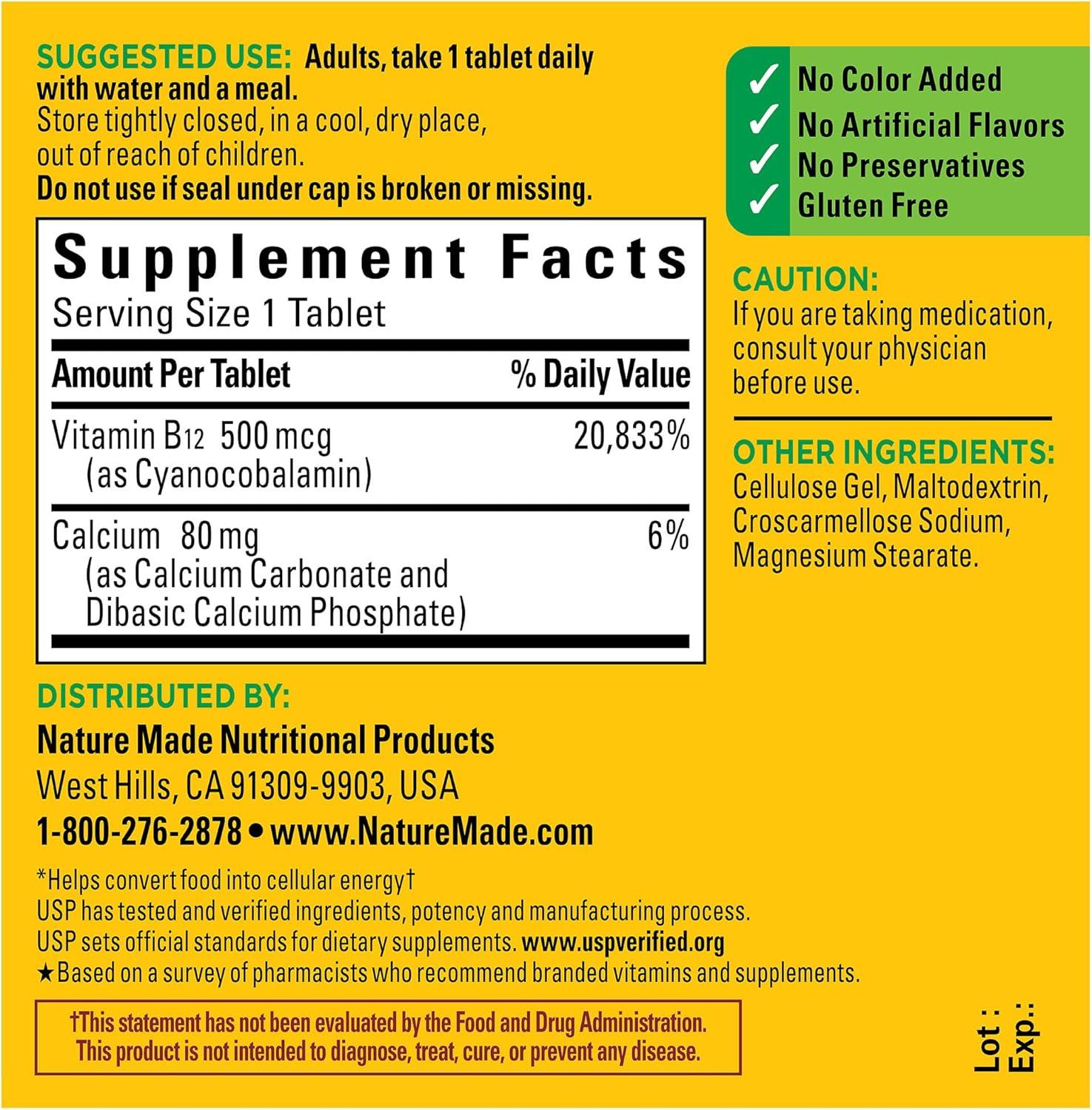 imageNature Made Vitamin B12 500 mcg Dietary Supplement for Energy Metabolism Support B12 Vitamins 500 mcg 200 Tablets 200 Day Supply200 Count Pack of 1