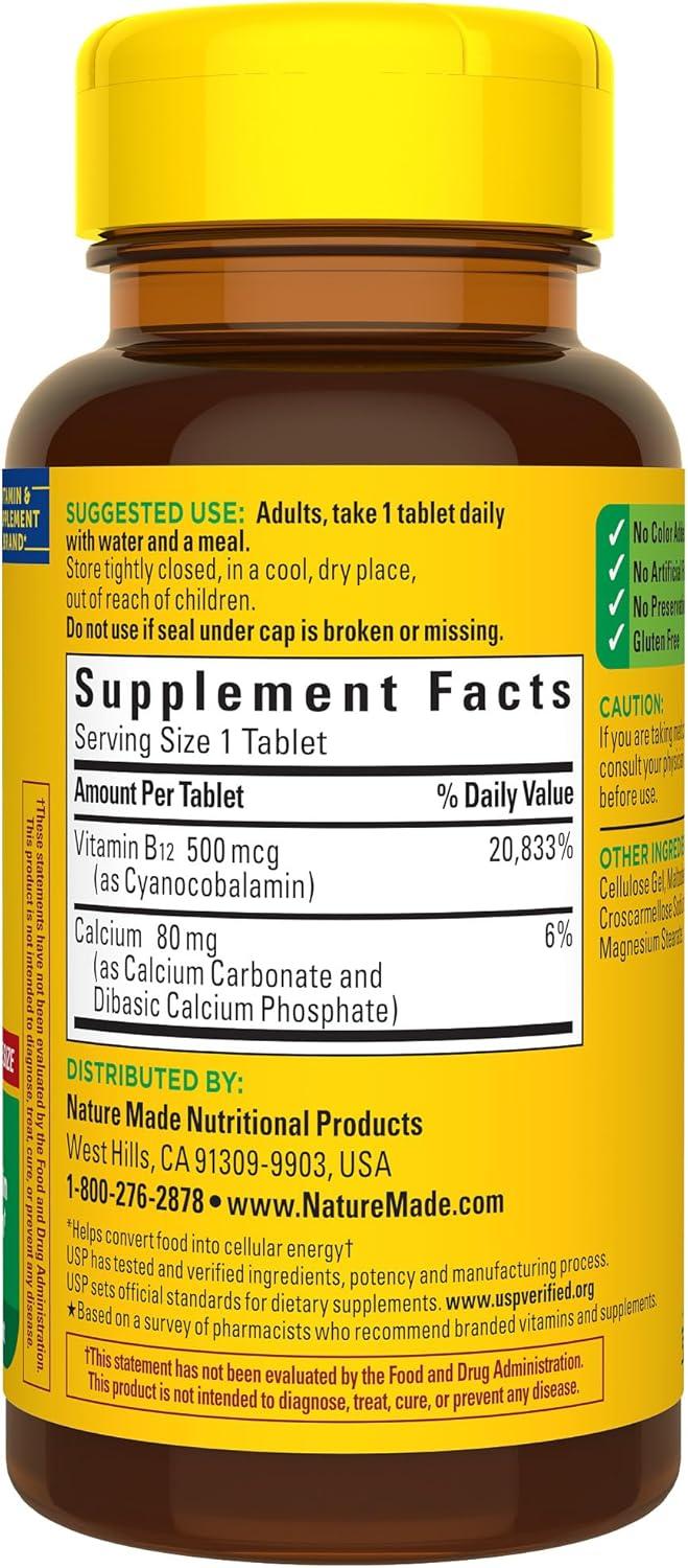 imageNature Made Vitamin B12 500 mcg Dietary Supplement for Energy Metabolism Support B12 Vitamins 500 mcg 200 Tablets 200 Day Supply200 Count Pack of 1