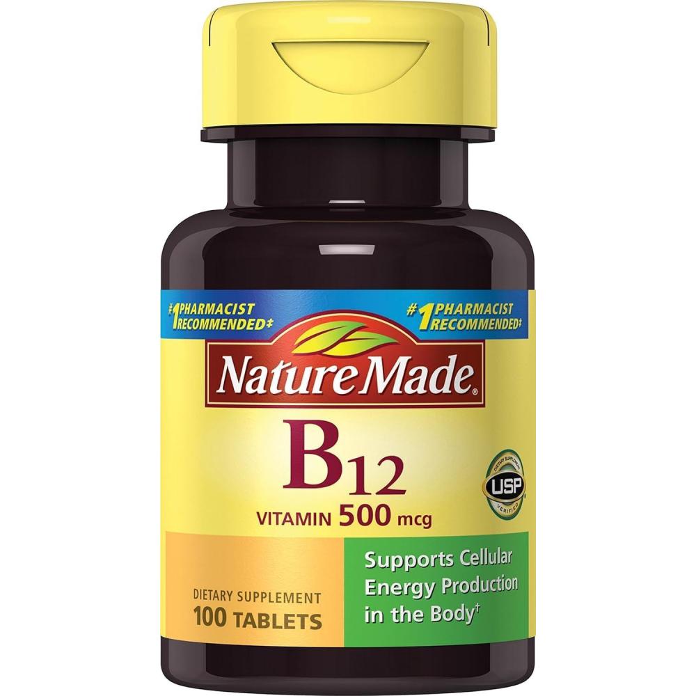 imageNature Made Vitamin B12 500 mcg Dietary Supplement for Energy Metabolism Support B12 Vitamins 500 mcg 200 Tablets 200 Day Supply100 Count Pack of 2