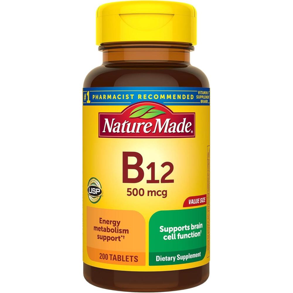 imageNature Made Vitamin B12 500 mcg Dietary Supplement for Energy Metabolism Support B12 Vitamins 500 mcg 200 Tablets 200 Day Supply200 Count Pack of 1