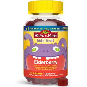 Nature Made Kids First Elderberry with Vitamin C and Zinc, Dietary Supplement for Immune Support, 40 Elderberry Gummies(Raspberry)