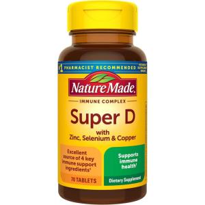 Nature Made Super Vitamin D Immune Complex, Vitamin D3, Selenium, Copper and Zinc Supplements for Immune Support, 70 Tablets, 70 Day Supply(70 Count (Pack of 1))