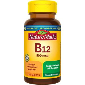 Nature Made Vitamin B12 500 mcg, Dietary Supplement for Energy Metabolism Support, B12 Vitamins 500 mcg, 200 Tablets, 200 Day Supply(100 Count (Pack of 1))