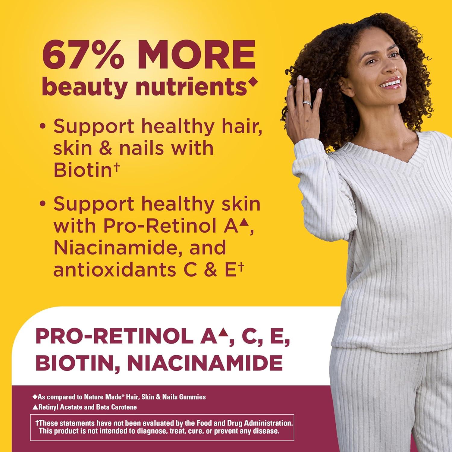 imageNature Made Advanced Hair Skin and Nails Gummies Biotin Pro Retinol A Niacinamide Vitamin C amp Vitamin E 80 Gummies 40 Day Supply