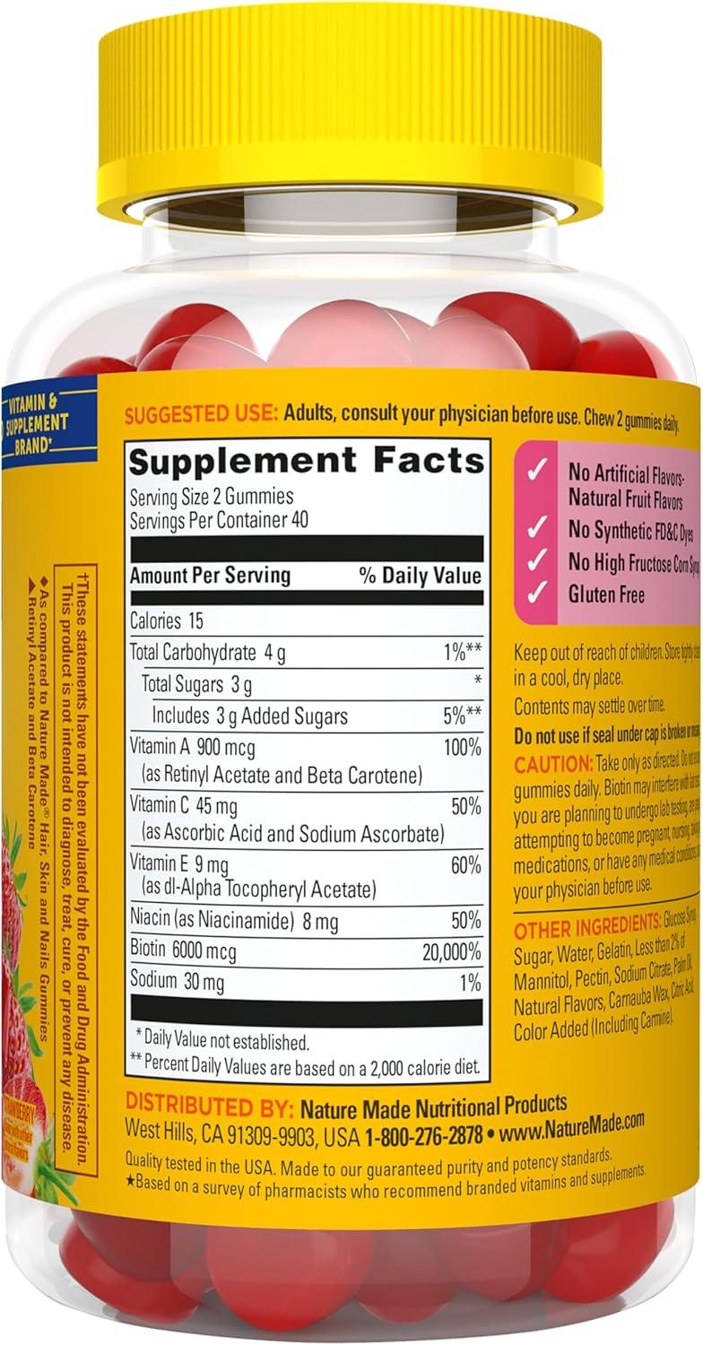 imageNature Made Advanced Hair Skin and Nails Gummies Biotin Pro Retinol A Niacinamide Vitamin C amp Vitamin E 80 Gummies 40 Day Supply