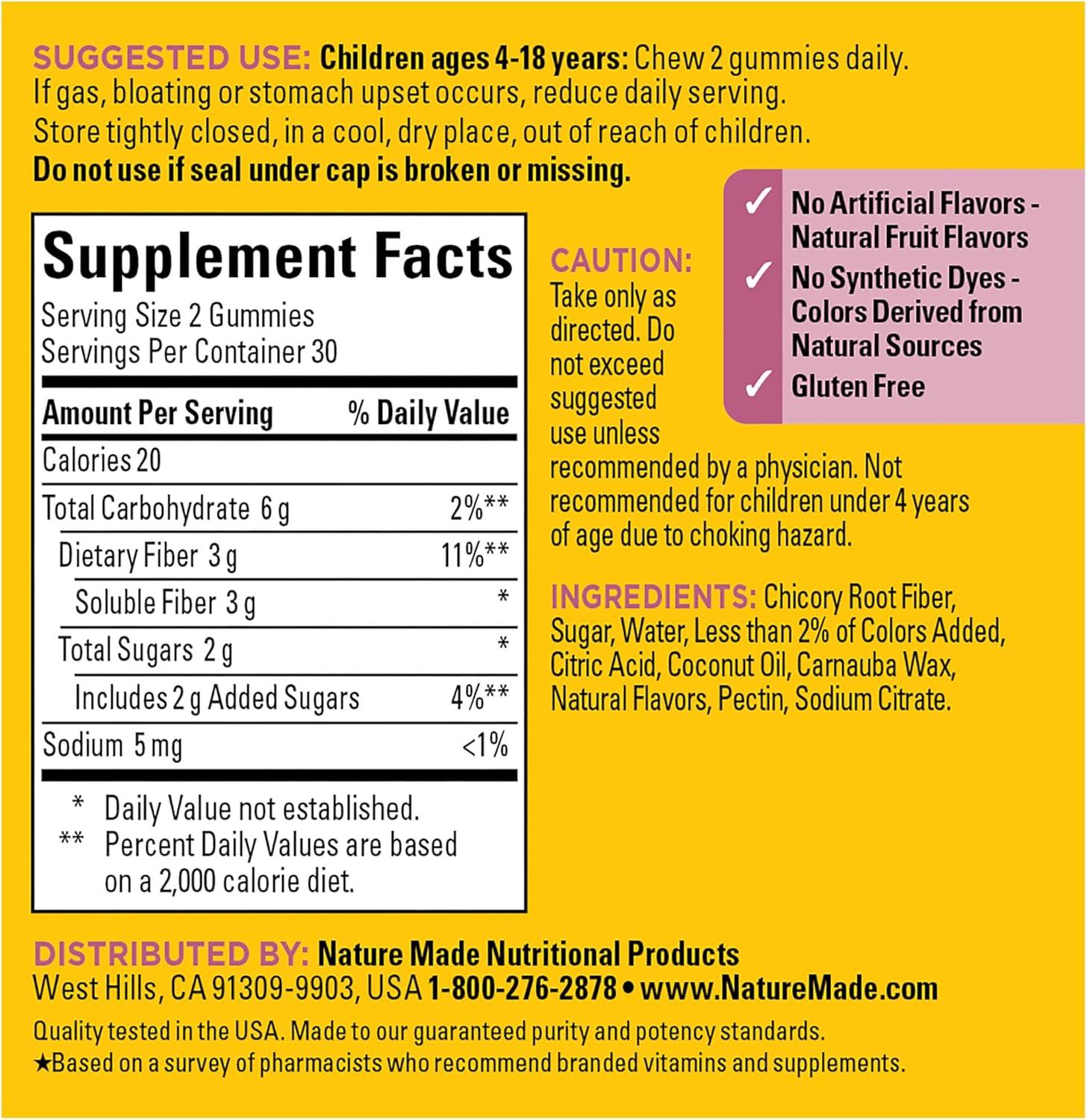 imageNature Made Kids First Fiber Gummies Fiber Supplement for Digestive Health Support 60 Gummies 30 Day Supplyorange mixed berry