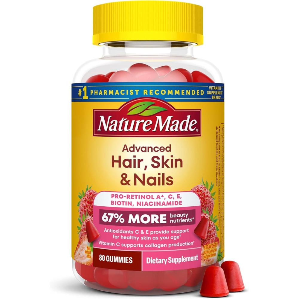 imageNature Made Advanced Hair Skin and Nails Gummies Biotin Pro Retinol A Niacinamide Vitamin C amp Vitamin E 80 Gummies 40 Day Supply