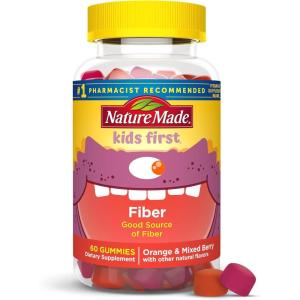 Nature Made Kids First Fiber Gummies, Fiber Supplement for Digestive Health Support, 60 Gummies, 30 Day Supply(orange  mixed berry)