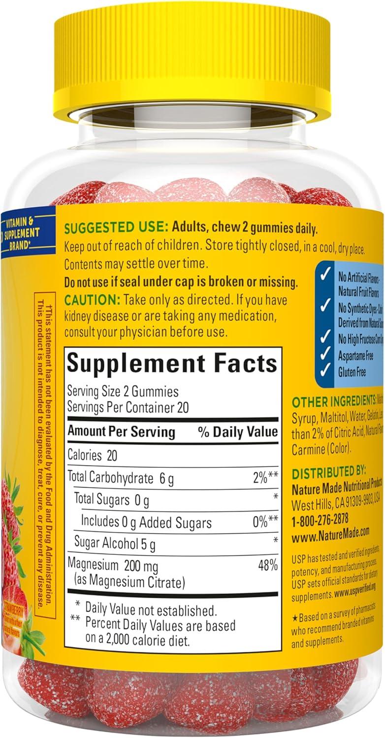 imageNature Made Zero Sugar Magnesium Citrate Gummies 200 Mg Per Serving Muscle amp Bone Support Aspartame Free 40 Sugar Free High Absorption Magnesium Gummies 20 Day Supply