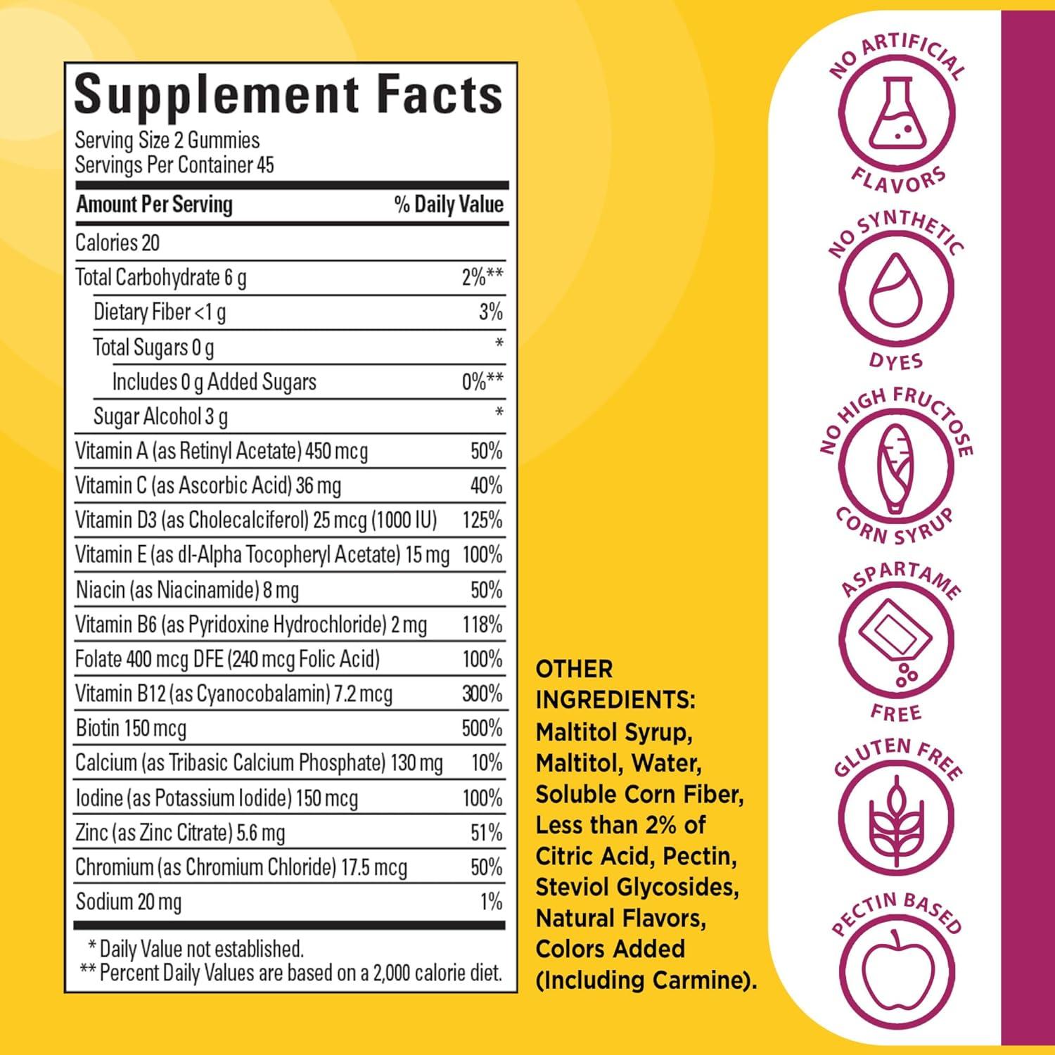 imageNature Made Zero Sugar Multivitamin Womens Gummies Bone amp Immune Support Aspartame Free 90 Sugar Free Multivitamin Gummies 45 Day Supply