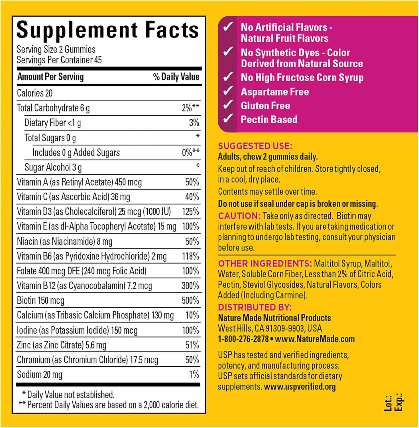 imageNature Made Zero Sugar Multivitamin Womens Gummies Bone amp Immune Support Aspartame Free 90 Sugar Free Multivitamin Gummies 45 Day Supply