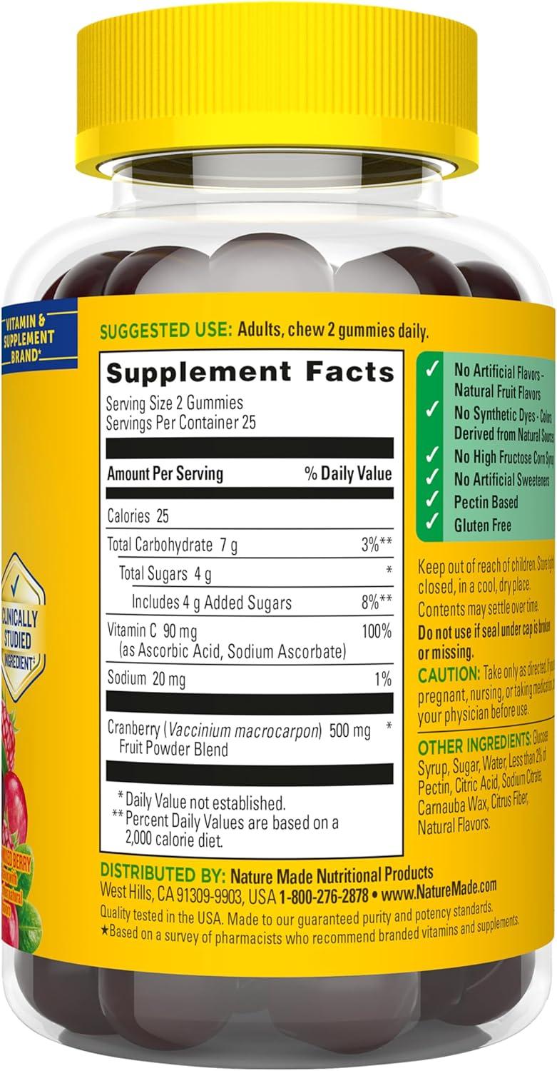 imageNature Made Cranberry with Vitamin C Gummies for Adults Urinary Tract Health for Women and Men Cranberry Supplement 50 Gummies 25 Day Supply