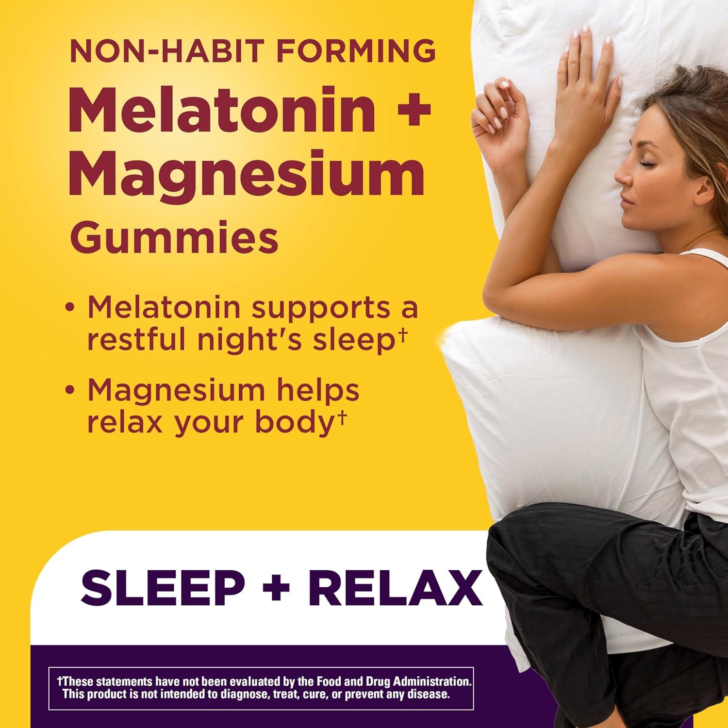 imageNature Made Melatonin Magnesium Gummies Sleep and Relax Support Melatonin 3mg NonHabit Forming Sleep Aid Magnesium Citrate 50 Gummies