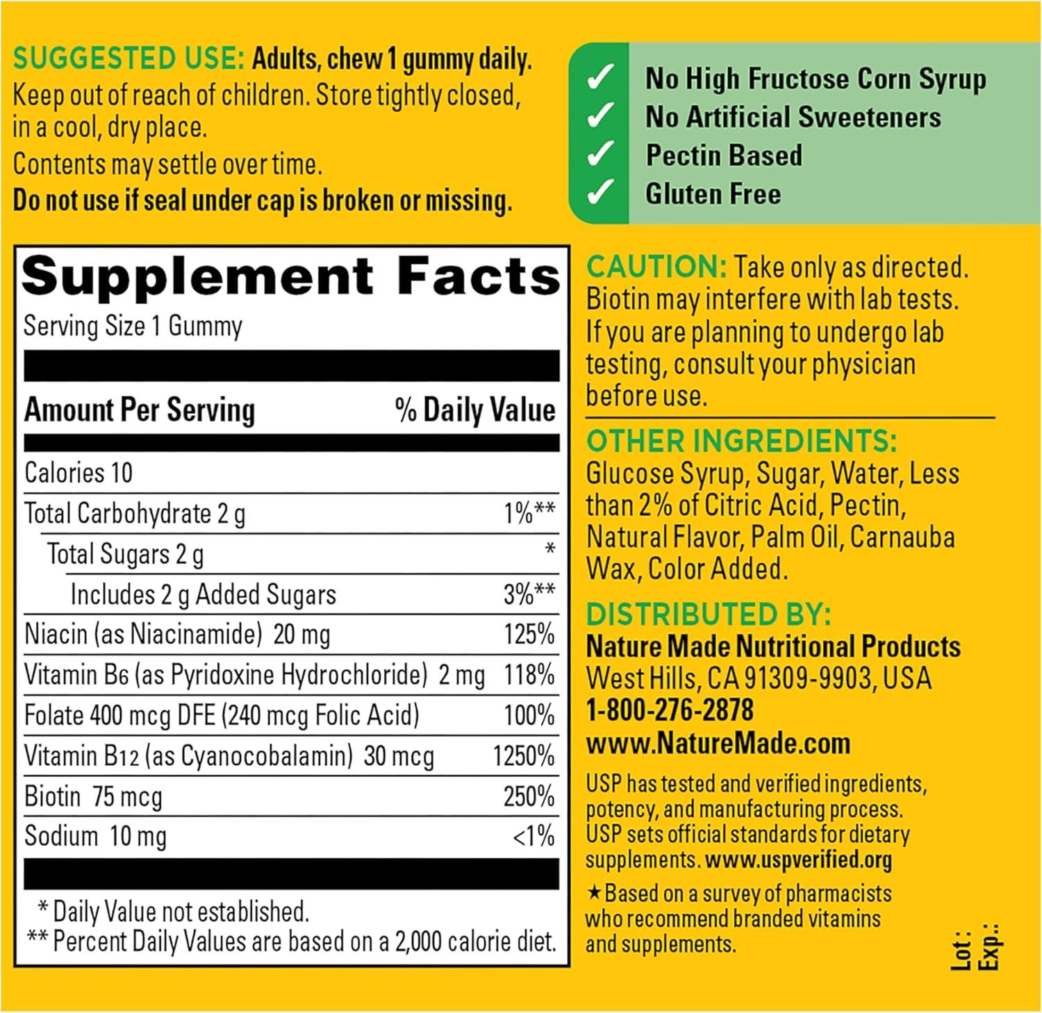 imageNature Made Vitamin B Complex Gummies 5 B Vitamins for Energy and Brain Support 60 Pectin Based Gummies 60 Day Supply