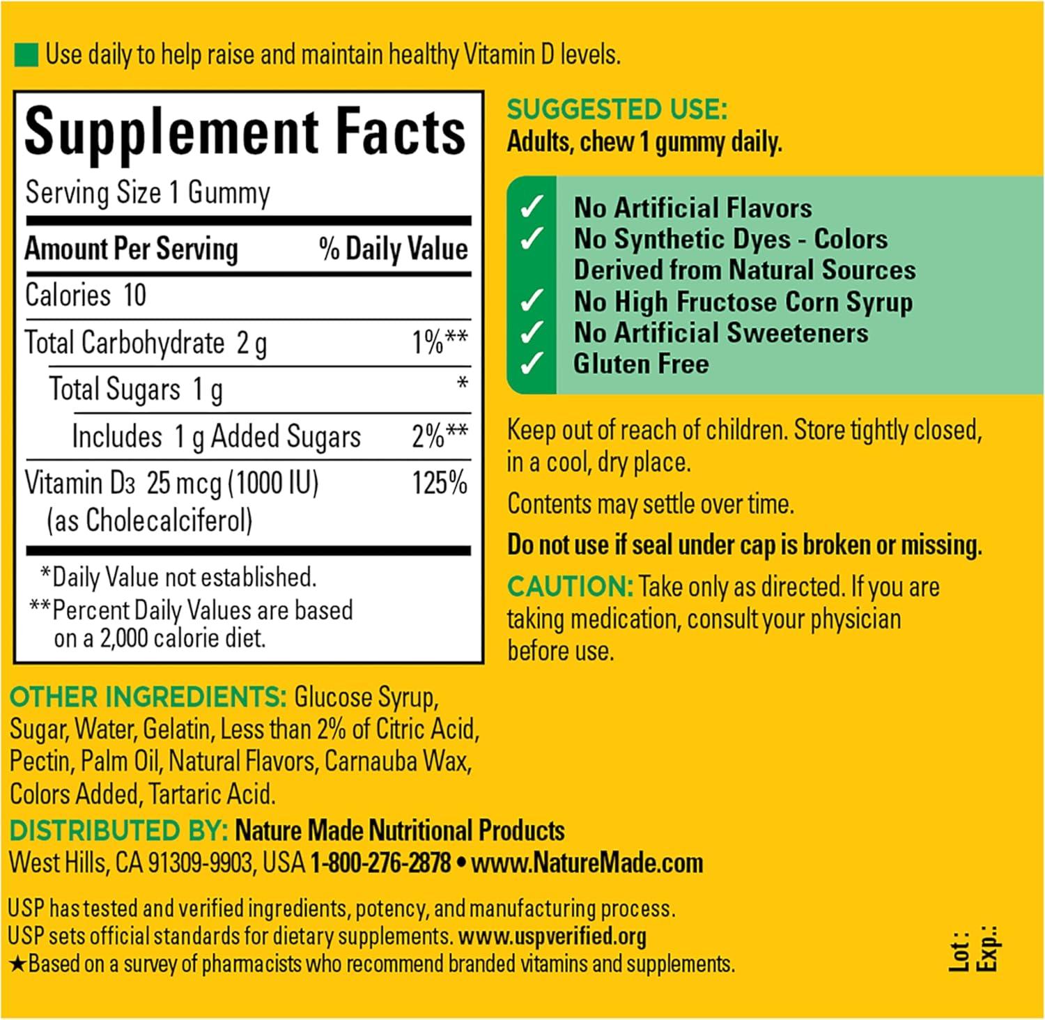 imageNature Made Vitamin D3 1000 IU Gummies Bone Teeth Muscle and Immune Health Support 90 Day Supply 90 Vitamin D Gummies for Adults