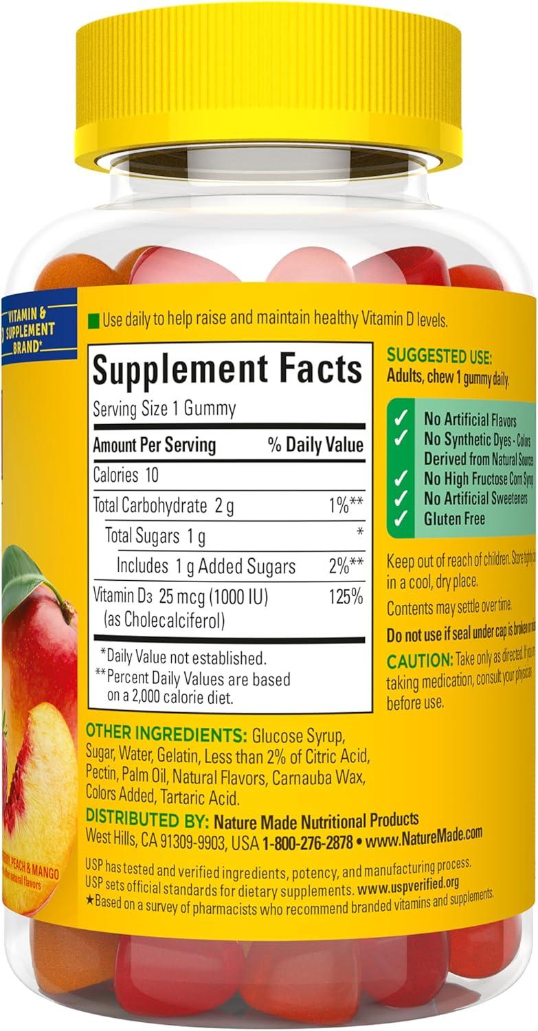 imageNature Made Vitamin D3 1000 IU Gummies Bone Teeth Muscle and Immune Health Support 90 Day Supply 90 Vitamin D Gummies for Adults