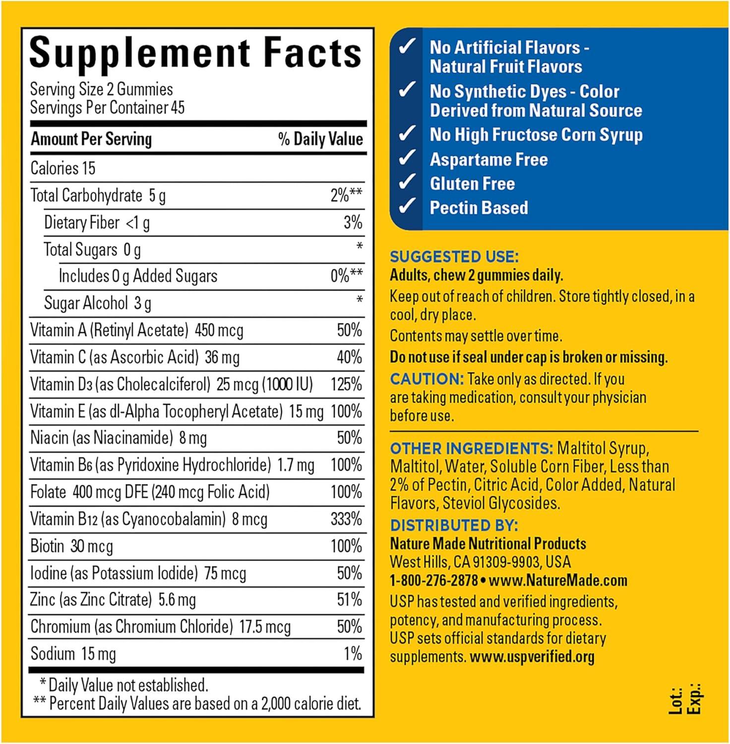 imageNature Made Zero Sugar Multivitamin Mens Gummies Muscle amp Immune Support Aspartame Free 90 Sugar Free Multivitamin Gummies 45 Day Supply