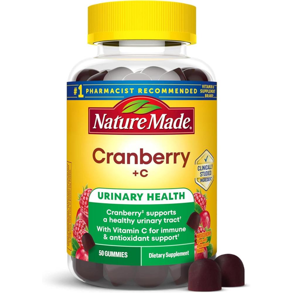 imageNature Made Cranberry with Vitamin C Gummies for Adults Urinary Tract Health for Women and Men Cranberry Supplement 50 Gummies 25 Day Supply