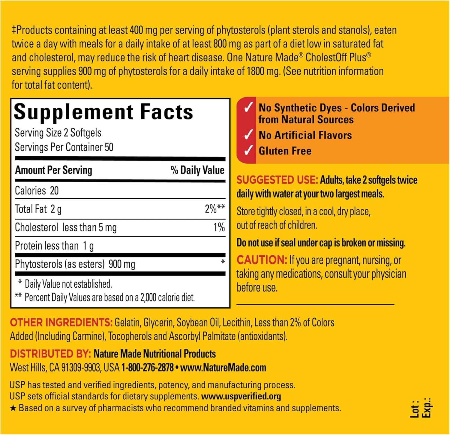 imageNature Made CholestOff Plus Dietary Supplement for Heart Health Support 100 Softgels 25 Day Supply