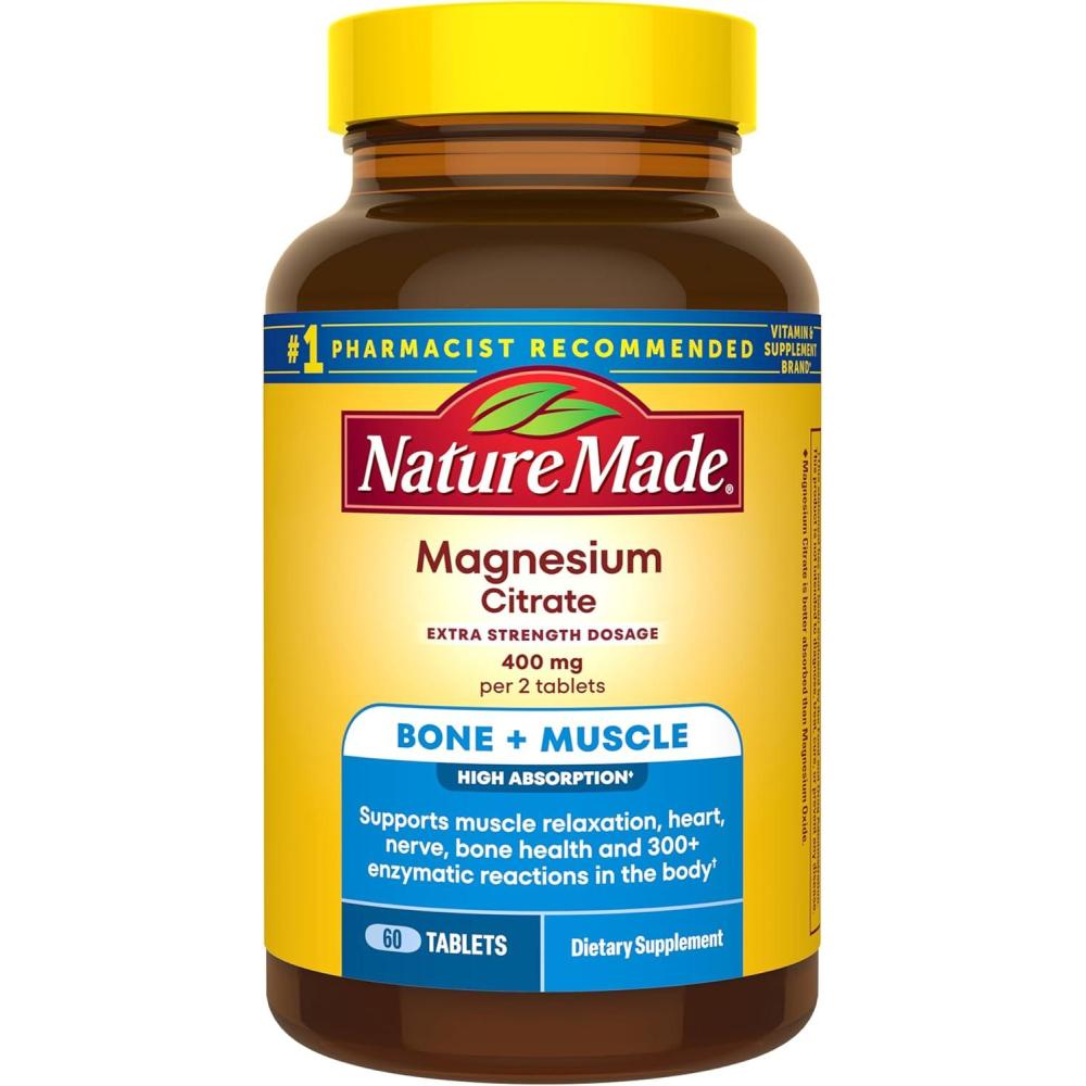 imageNature Made Extra Strength Dosage Magnesium Citrate Tablets High Absorption Magnesium Citrate 400mg Per Serving Bone and Muscle Support 60 Tablets 30 Day Supply