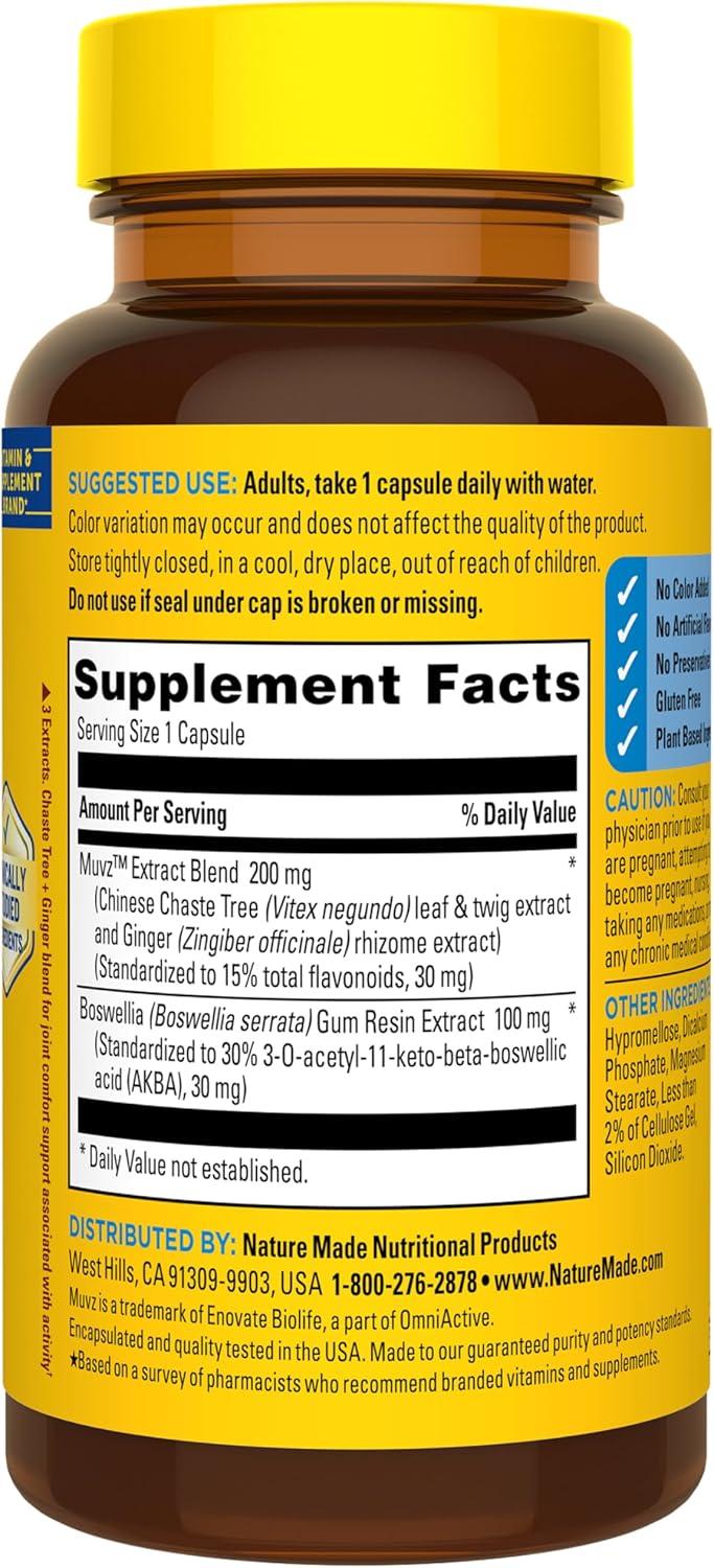 imageNature Made 3in1 Joint Comfort Capsules Chaste Tree Ginger amp Boswellia Joint Supplements for Men and Women 30 Capsules 30 Day Supply