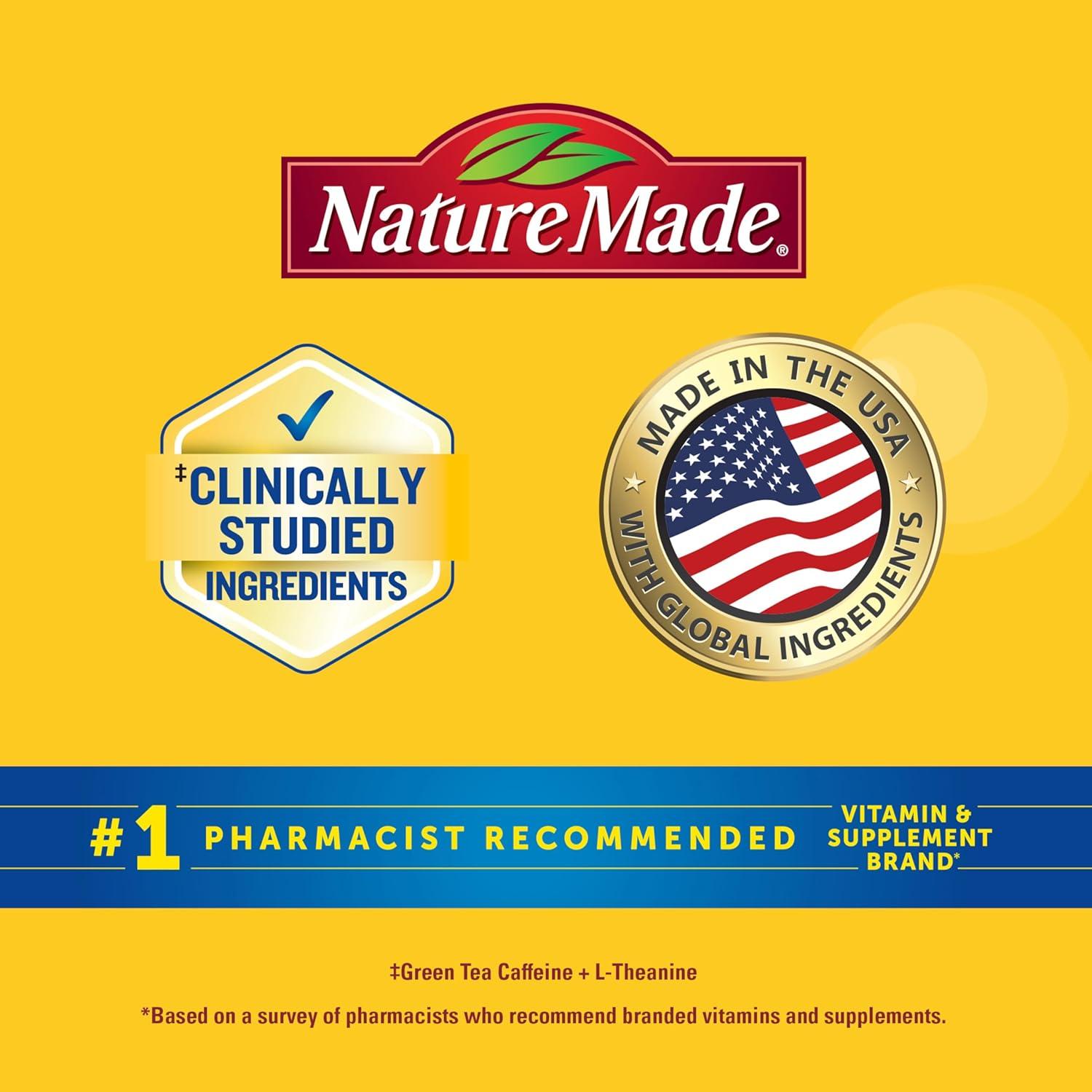 imageNature Made Focus Boost Capsules Green Tea Caffeine L Theanine B Vitamins Fast Acting Focus Supplement 30 Capsules 30 Day Supply