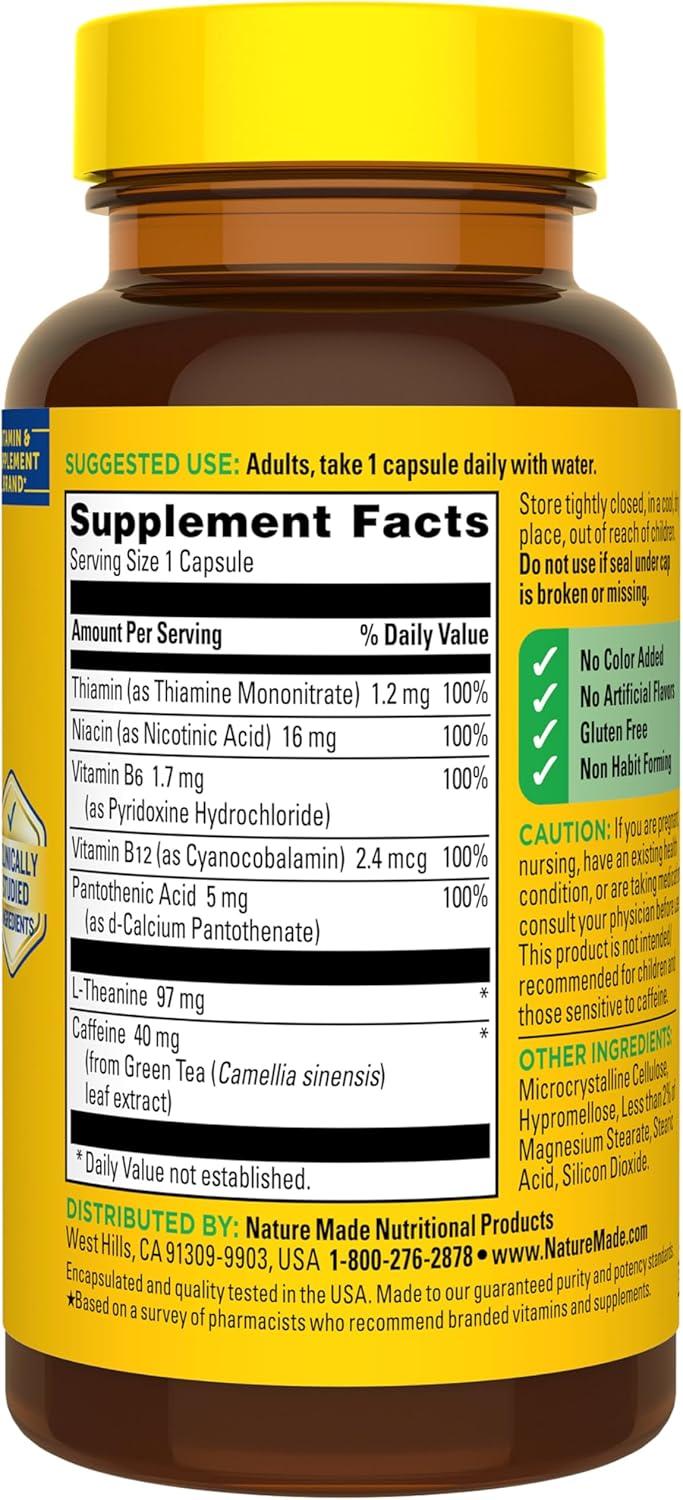 imageNature Made Focus Boost Capsules Green Tea Caffeine L Theanine B Vitamins Fast Acting Focus Supplement 30 Capsules 30 Day Supply