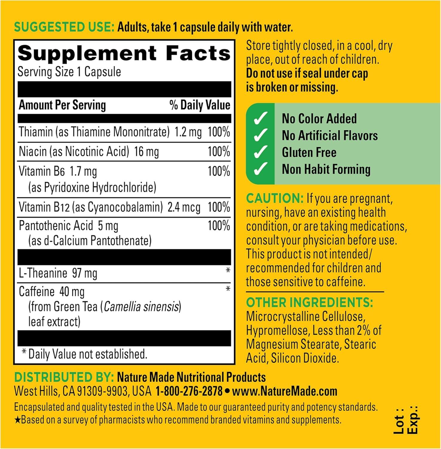 imageNature Made Focus Boost Capsules Green Tea Caffeine L Theanine B Vitamins Fast Acting Focus Supplement 30 Capsules 30 Day Supply