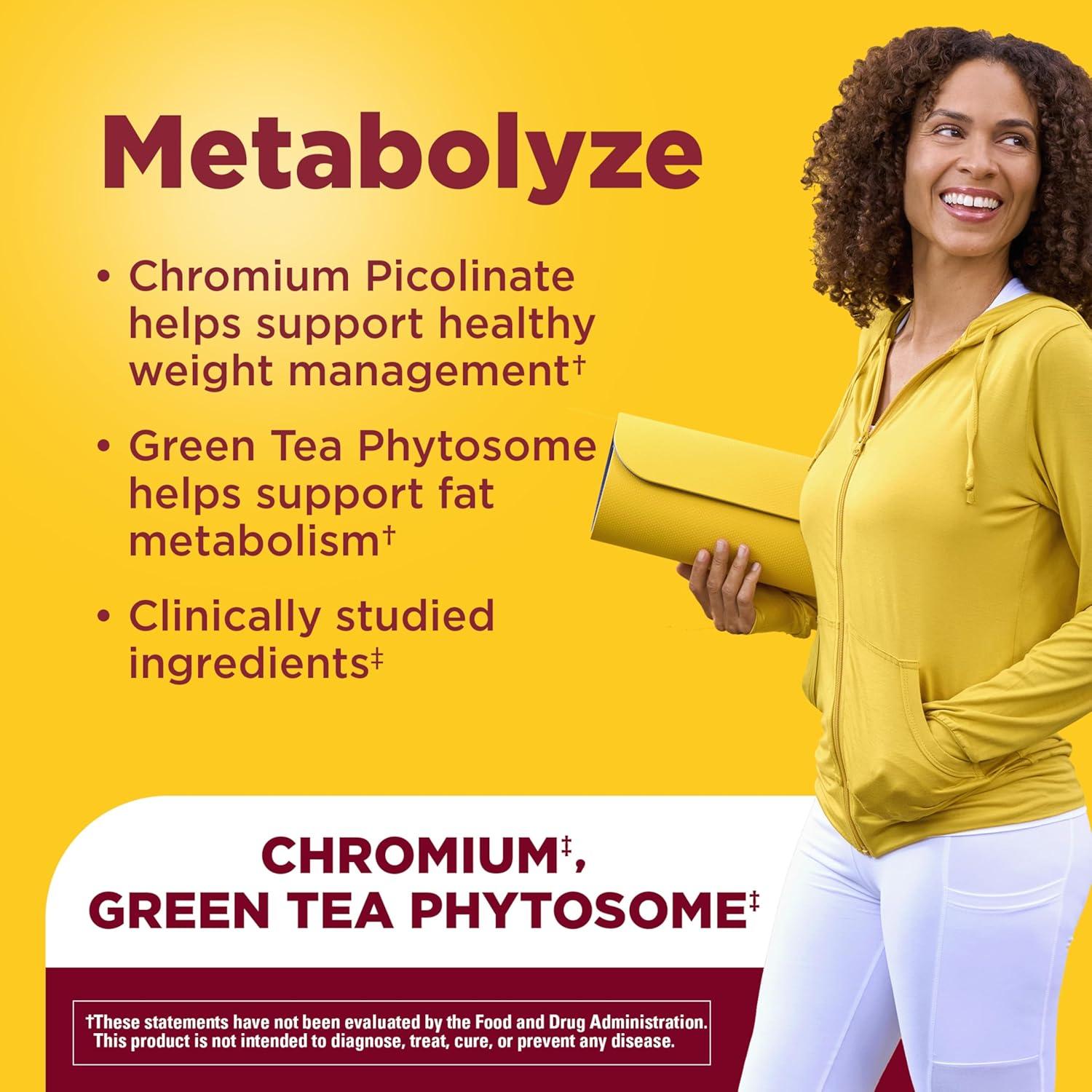 imageNature Made Metabolyze Capsules Chromium Picolinate Green Tea Extract and B12 Healthy Weight Management amp Fat Metabolism Support 60 Capsules 30 Day Supply