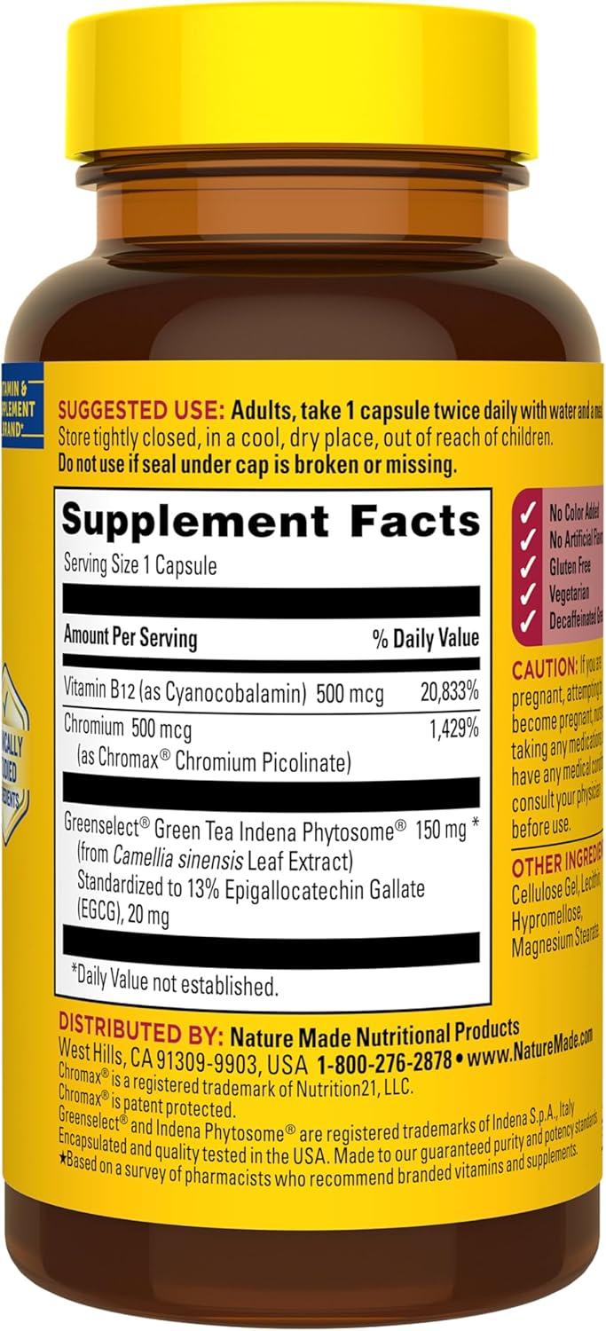 imageNature Made Metabolyze Capsules Chromium Picolinate Green Tea Extract and B12 Healthy Weight Management amp Fat Metabolism Support 60 Capsules 30 Day Supply