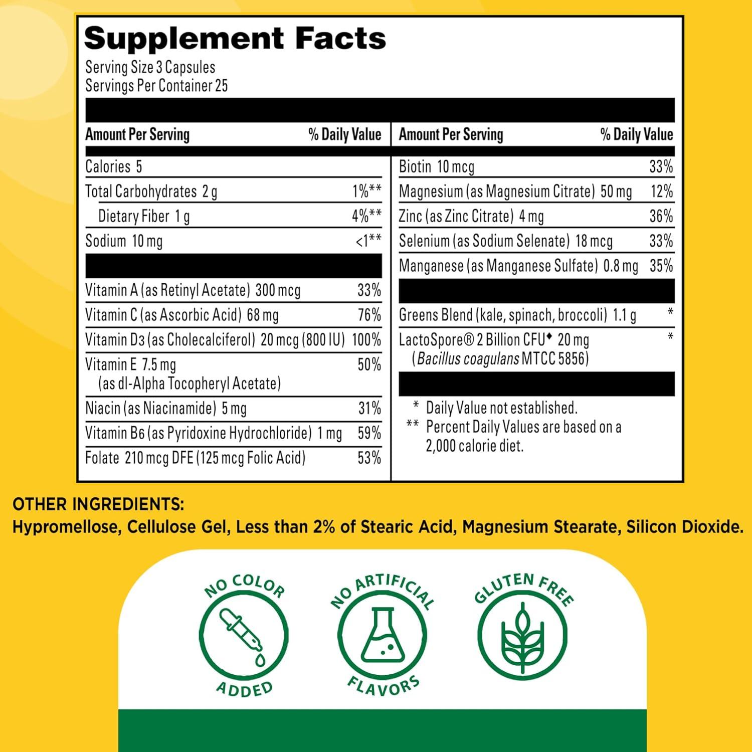 imageNature Made Super Greens with Probiotic Capsules Made with 12 Cup Veggies Per Serving Probiotics for Digestive Health 75 Capsules 25 Day Supply