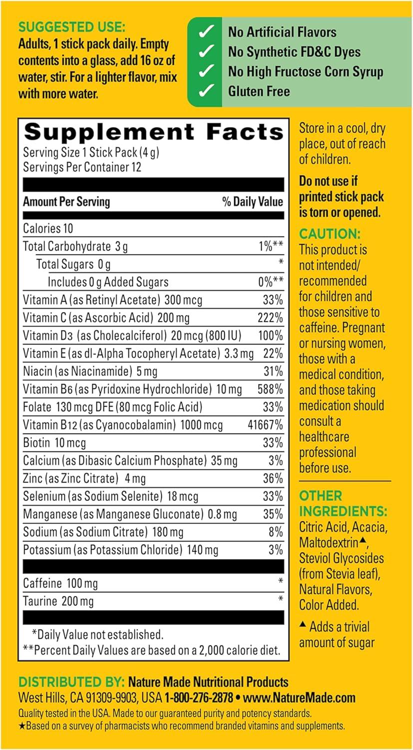 imageNature Made Zero Sugar EnergyWell Drink Mix Caffeine B Vitamins and Electrolytes Powder Energy amp Hydration Support 12 Sugar Free Drink Mix Packets 12 Day Supply